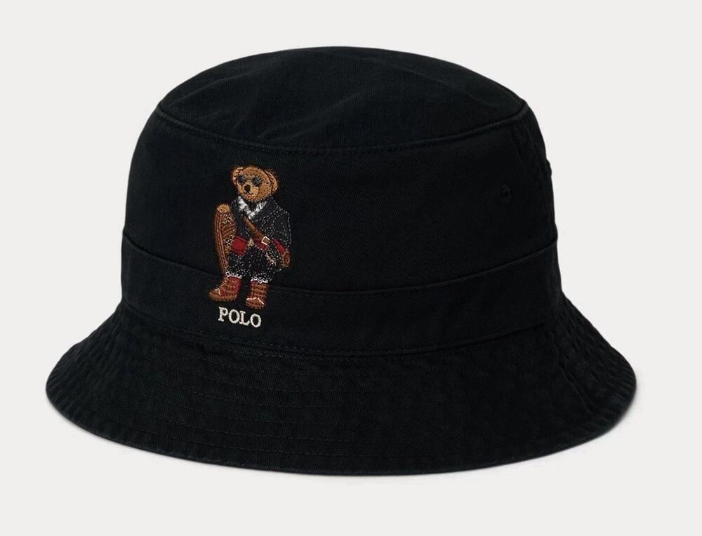 NWT POLO RALPH LAUREN SNOWSHOE POLO BEAR COTTON TWILL BUCKET HAT L/XL